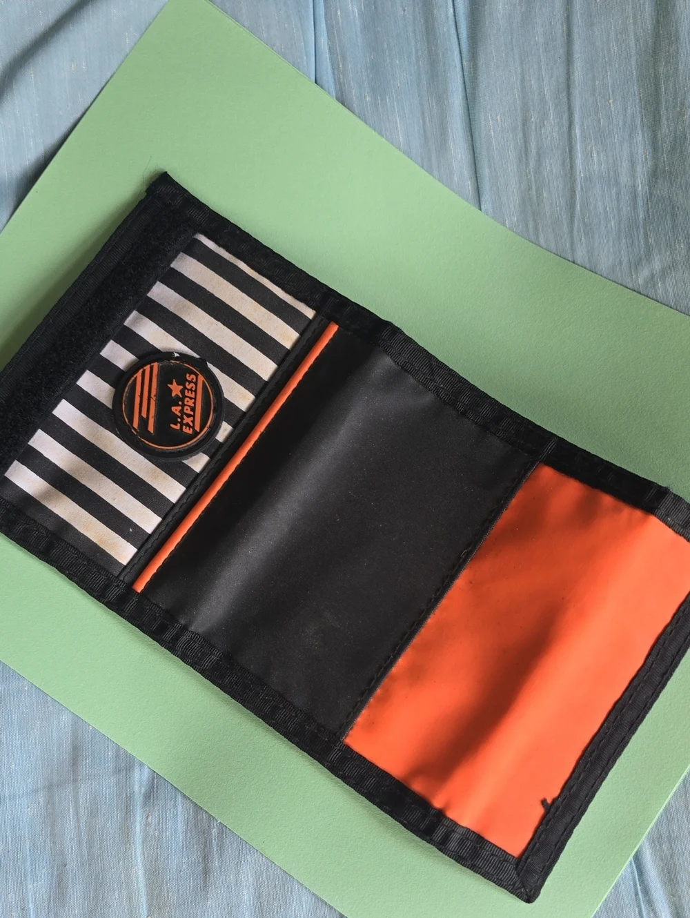 Vintage 80s 90s L.A. Express Black & White Stripe Trifold Wallet Neon Orange